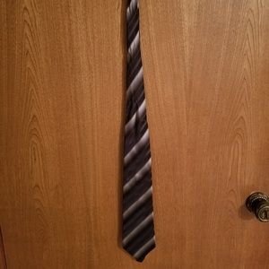 Silver/blue/black striped tie.